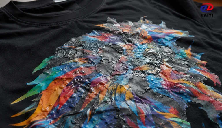 Black T-shirt with a crinkled and distressed pattern