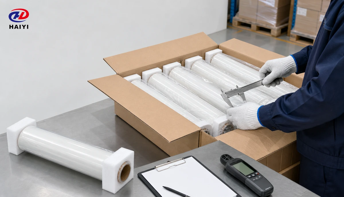 Receiving inspection of imported DTF film rolls and protective packaging