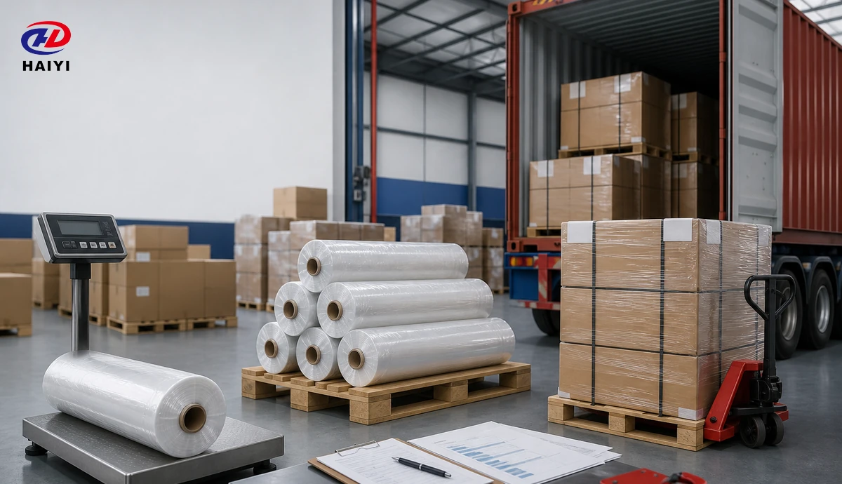 Wholesale DTF film rolls, pallets, cartons, and container prepared for shipping