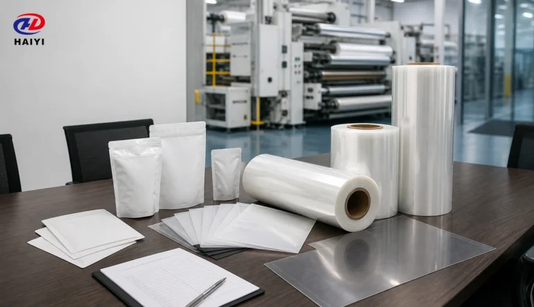OEM DTF film project with film rolls, blank packaging, and a manufacturing line