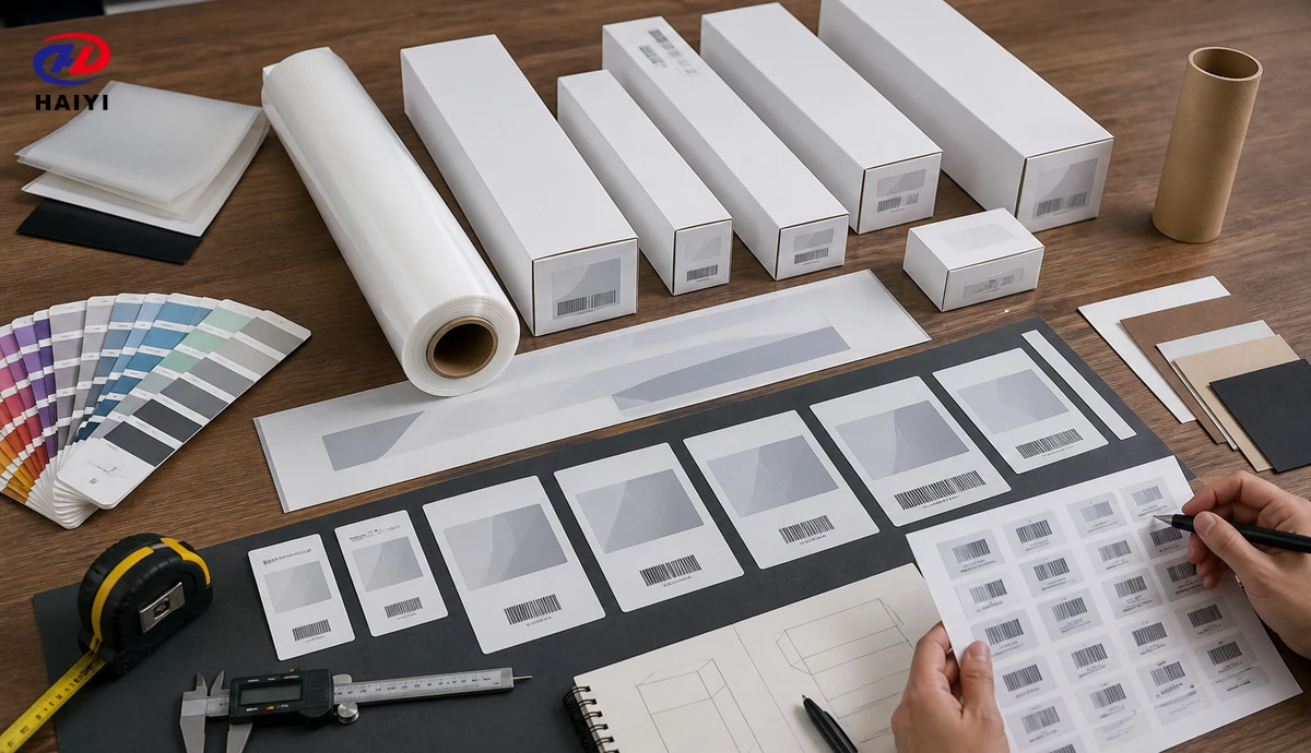 Private label DTF film packaging, label, and carton development workstation