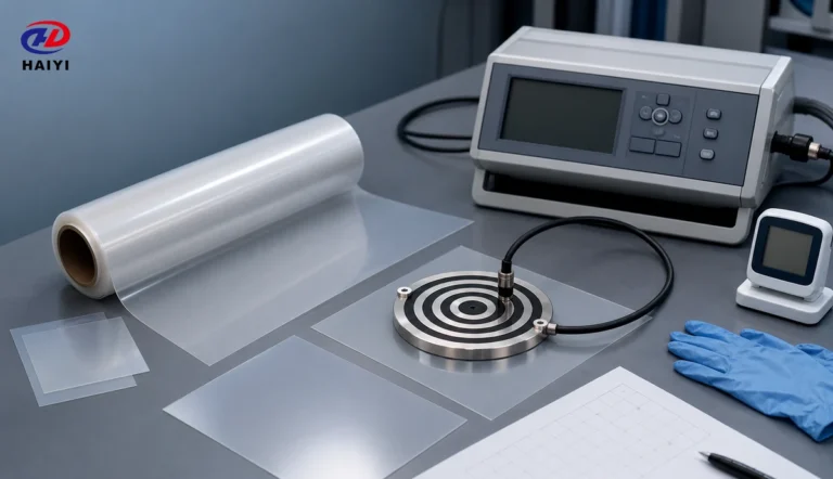 DTF film anti-static surface resistance test with electrode and resistance meter