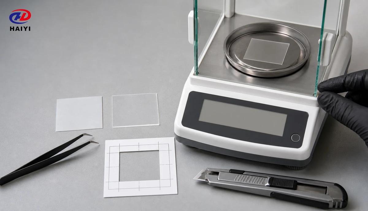 Gravimetric DTF film coating weight test with analytical balance and coupons