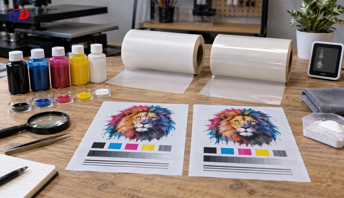 Controlled DTF film and ink component swap test