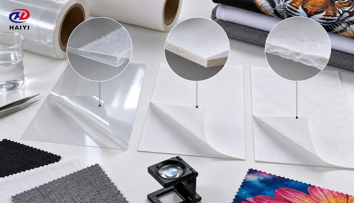 Layer comparison of DTF PET film and transfer papers