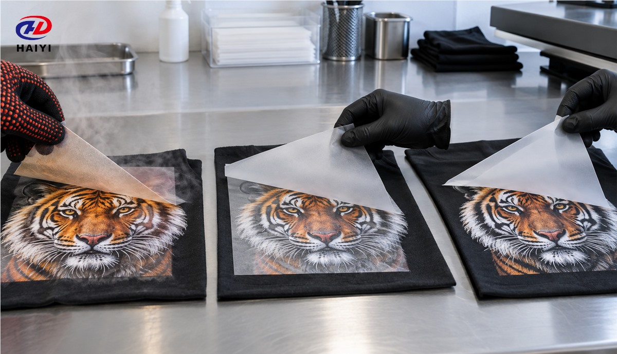 Comparison of DTF film peeling behavior after heat pressing