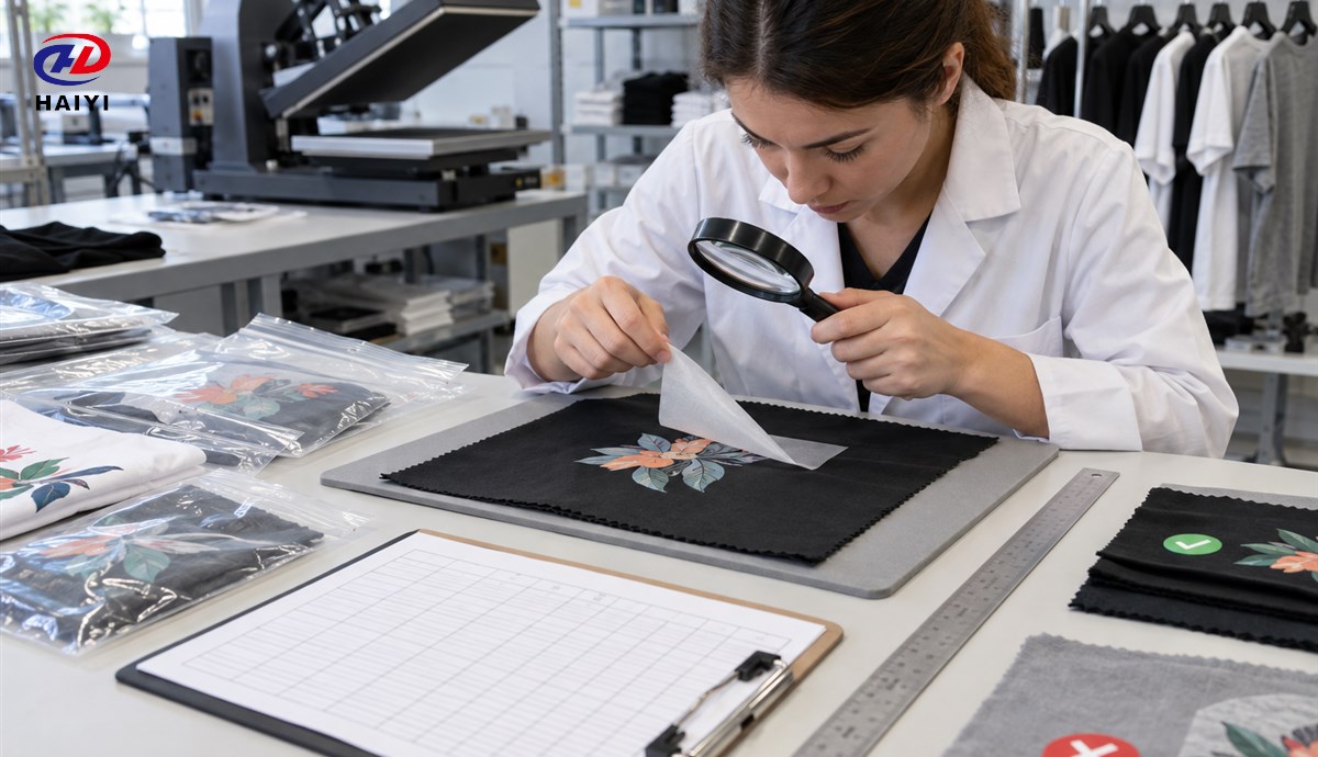 DTF peel inspection with magnifier and quality record