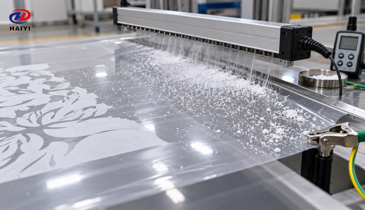 Anti-static control for DTF powder on clear film