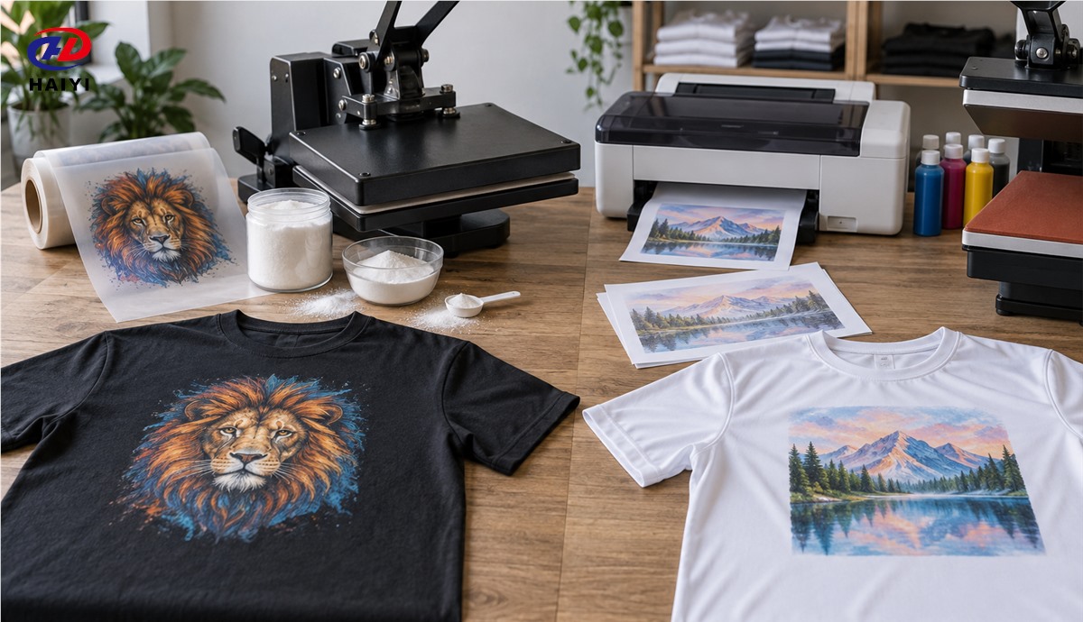 DTF film and powder workflow beside sublimation paper workflow