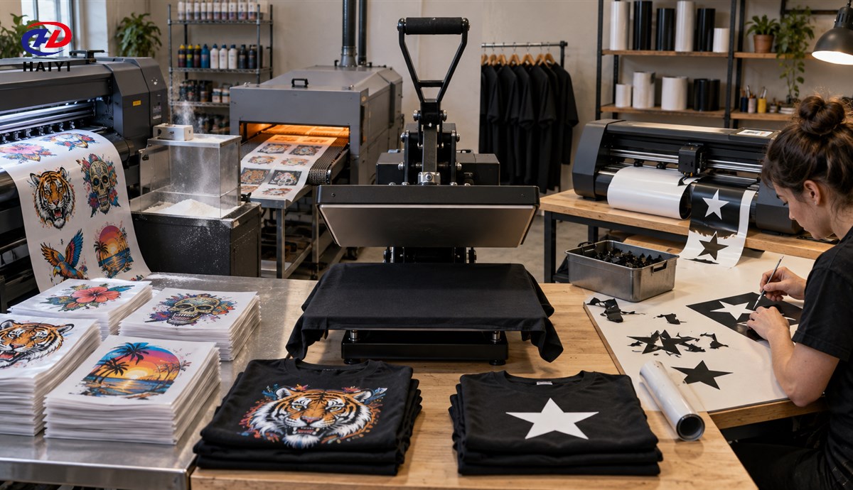 DTF printing and HTV weeding production workflows