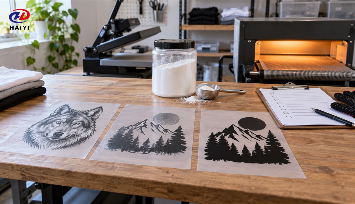DTF white ink diagnostic samples with different artwork coverage