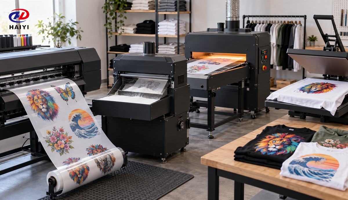 DTF printing powder curing and heat press workflow