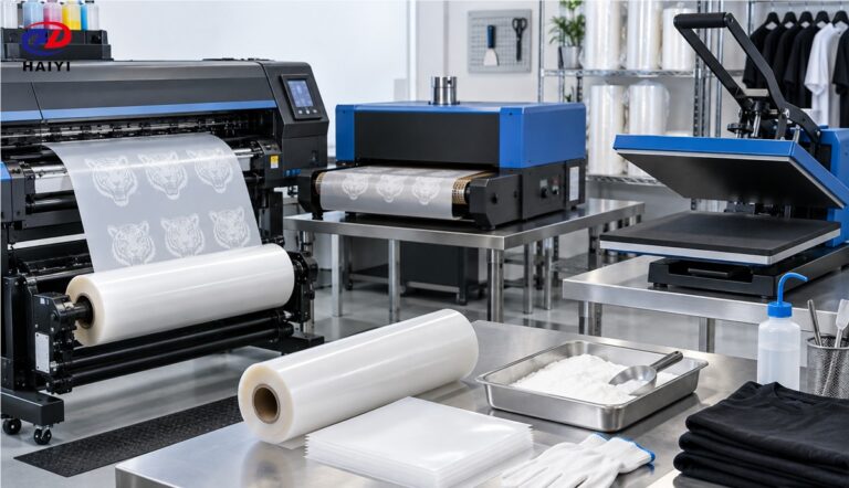 Clean DTF production station prepared for film handling