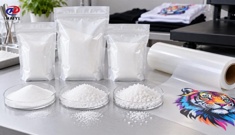 DTF hot melt adhesive powder samples and sealed packaging