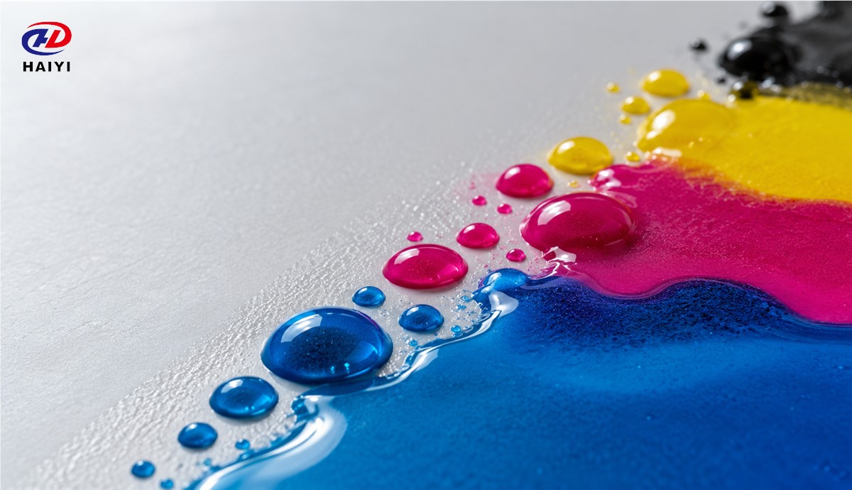 Ink droplets being evaluated on the printable coating of DTF film