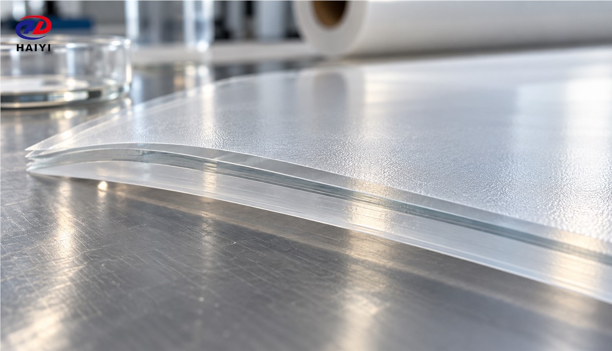 Close-up of DTF film coating layers that distinguish printable and backside surfaces