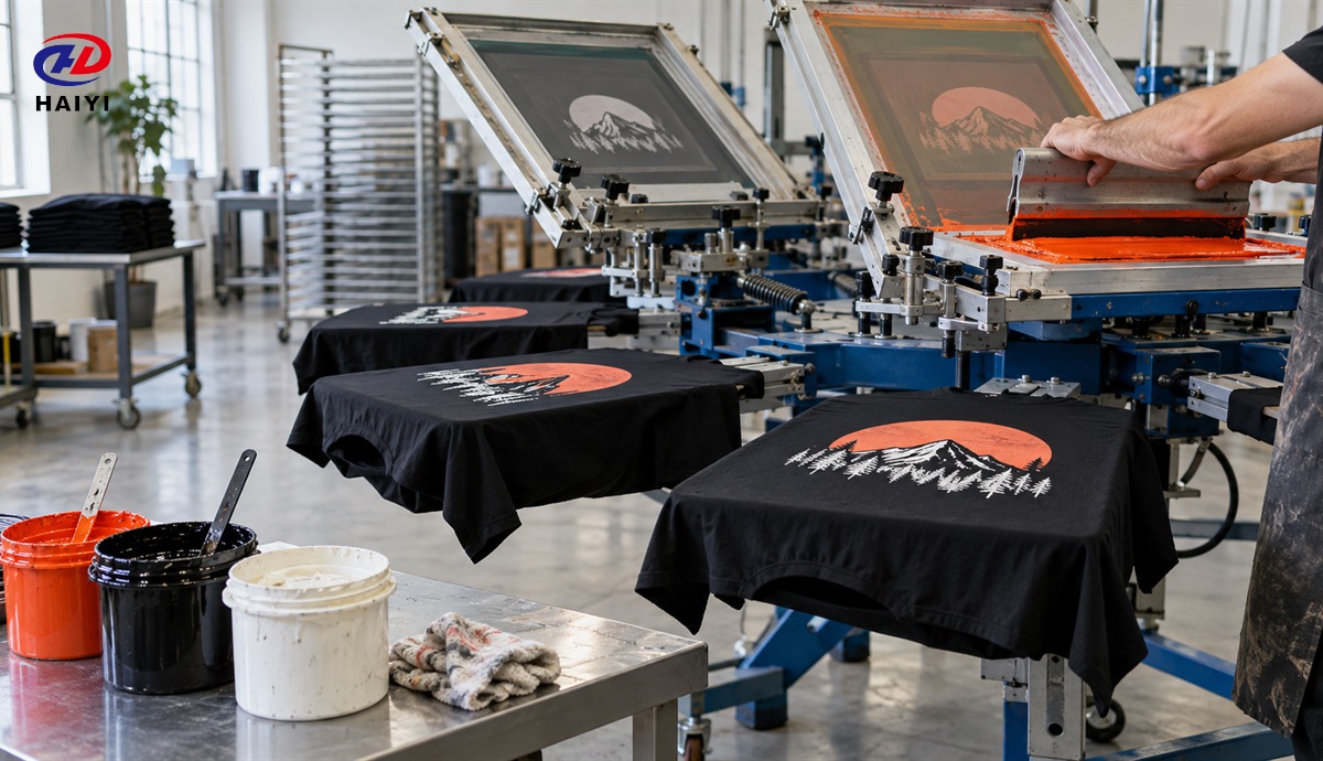 Screen printing carousel producing identical garments