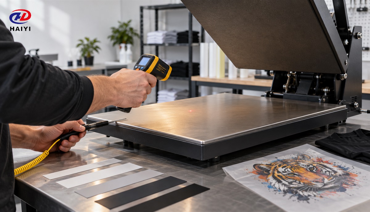 Heat press platen temperature verification for DTF transfer settings