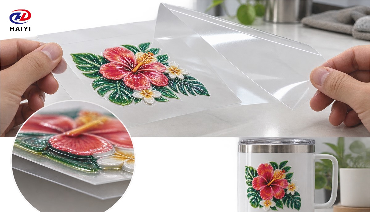 Matched UV DTF A film and B film with raised transfer