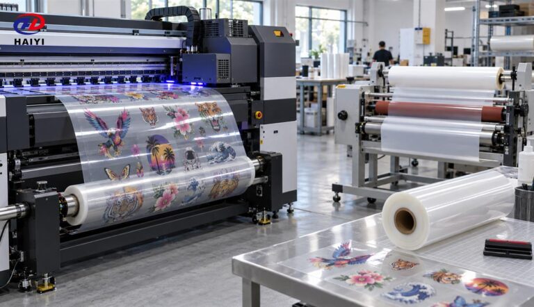 UV DTF printer and laminator producing transfers on A and B film