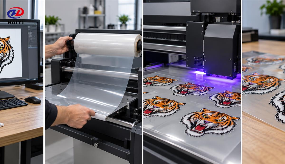 UV DTF artwork preparation A film loading printing and curing stages