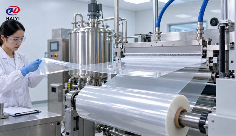 Water-based coating applied to PET film on a production line
